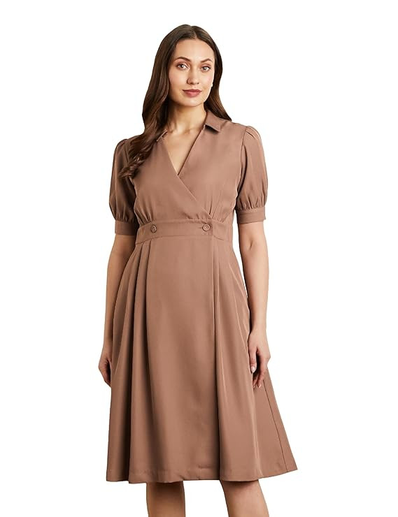 Symbol Premium Women's 'Desk-to-Dinner' Fit & Flare Wrap Dress (Midi Length | Stylish)
