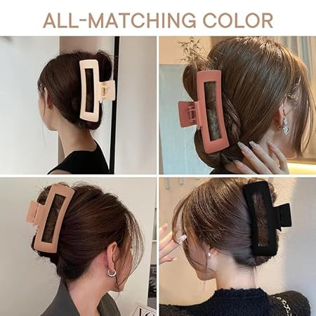 Elina 3 Pcs Jumbo Hair Clutcher Clips Extra Large Rectangle Claws For Thick Long Hair, Non-slip Tight Strong Grip Matte Color Big Oversized Barrette For Women,Girls Accessories (Assorted) - 3 Pcs