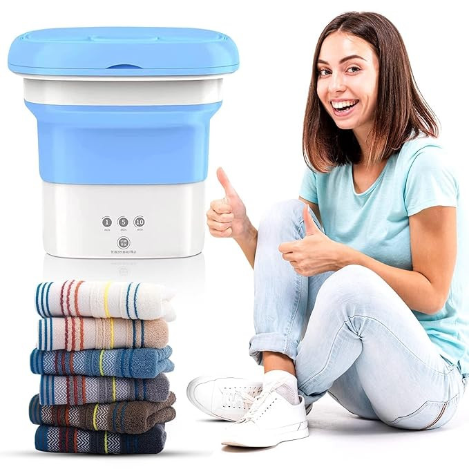 ROMINO 0.8Kg Portable Mini Top Loading Washing Machine, Foldable Bucket Washer with Modes, Single Person Use Mobile Washing & Spin Dry for Baby Clothes, Travel, Hostel & Lightweight (Multi)