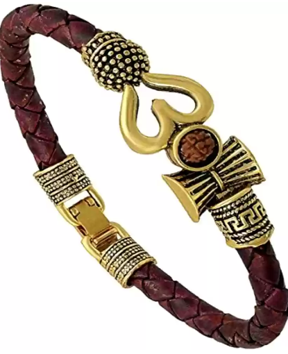Lord Shiv Mahakal Trisul, Leather Bracelet Kada for Men