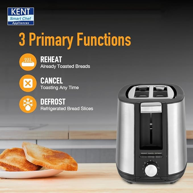 Kent 16105 Crisp Pop Up Toaster 750 Watts | 2 Slice Automatic Pop Up Electric Toaster | 6 Heating Modes | Auto Shut Off | Removable Bread Crumbs Tray | White