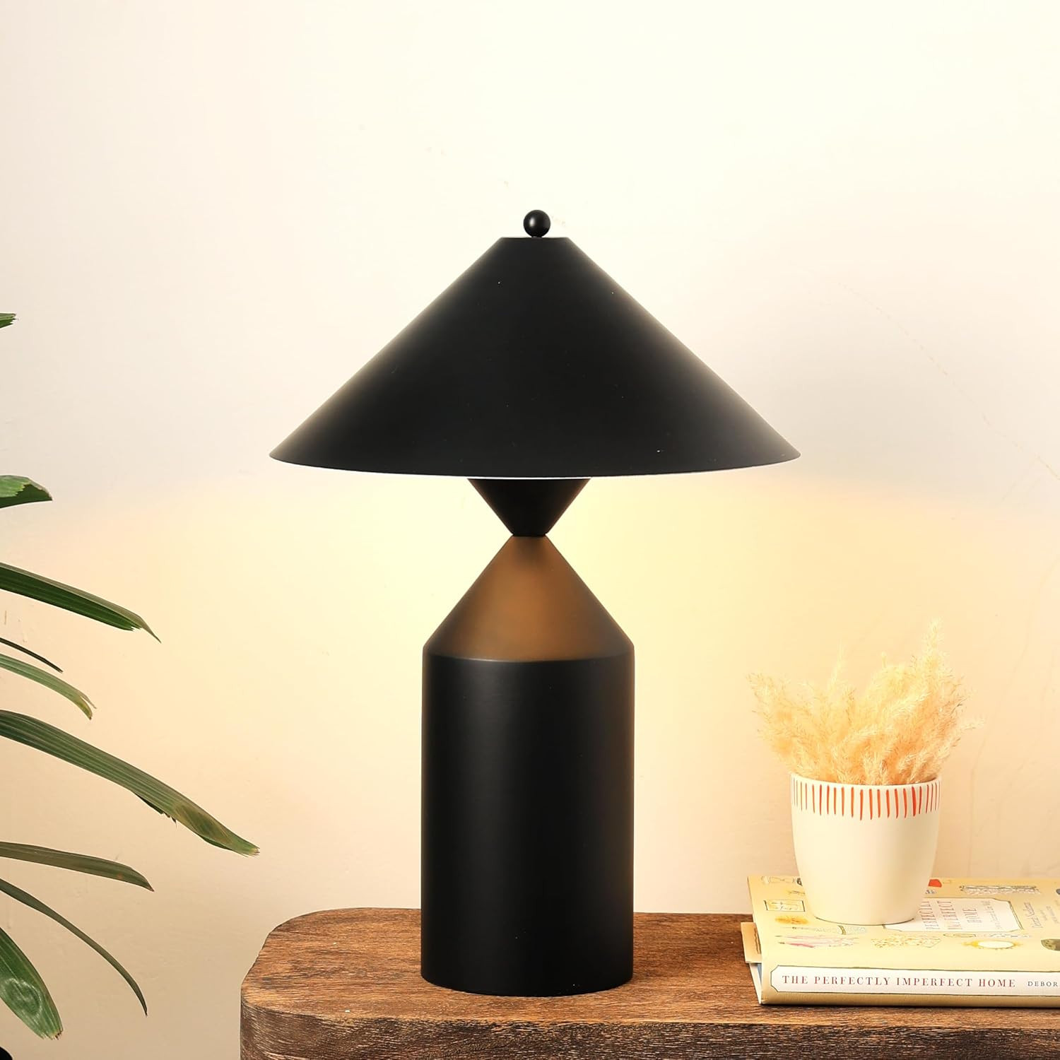 FIG Living Cone Case - Table Lamp (Black) | Scandinavian Design | Best for Living Room, Study Room, Bedside | Modern Night Lamp | Bulb not Included | 2.5 MTS Corded Cable with On/Off Switch