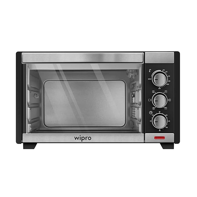 Wipro Vesta CTG01 28 liters Oven Toast Grill/OTG |1600 Watt with Smart Cook Function |Rotisserie & Convection| 6 Stage Heating | Grill, Bake & Roast | Heat Resistant Tempered Glass | Black