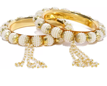 Beautiful silver polish stone studded moti work  Bangles