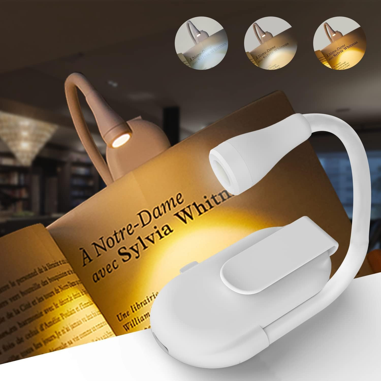NYRWANA Study Lamp, Reading Light for Book, Book Light, Book Reading Light with Clip, Book Lamp, Book Light for Night Reading, Night Lamp for Study, Reading Lamp, 3 Modes, Portable - LED (White)