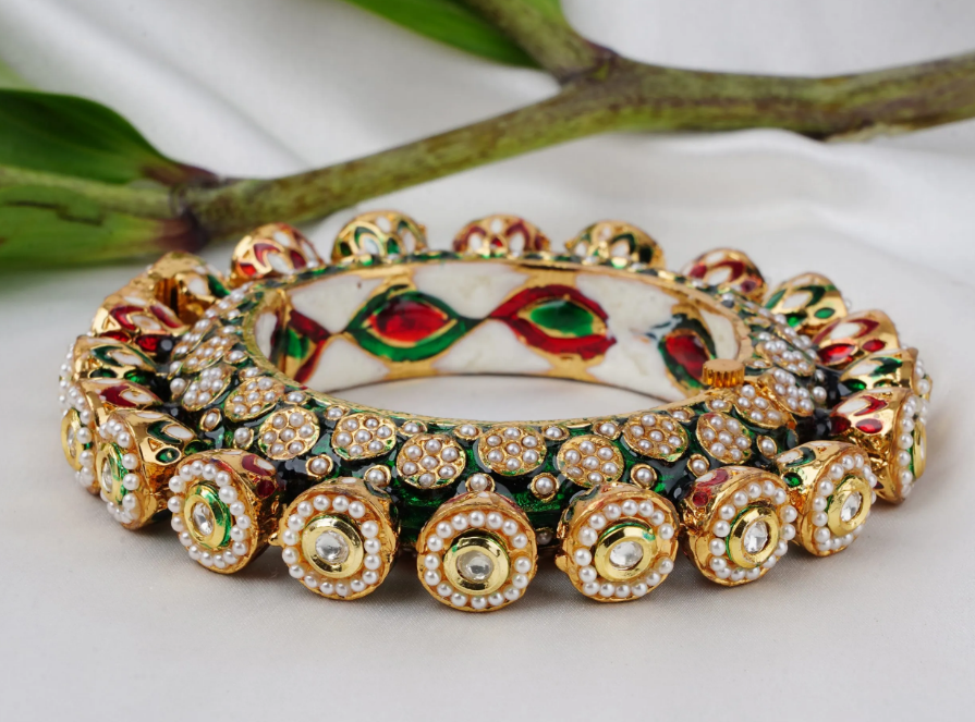 Traditional ruby white gold plated kundan bangle sets
