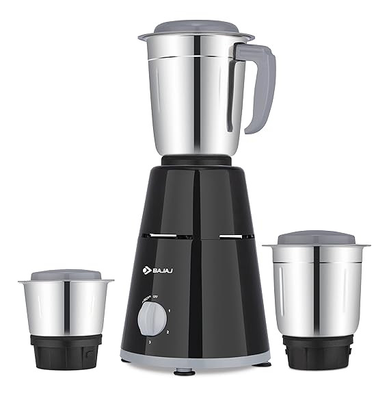 (Refurbished) Bajaj Gx 1 Mixer Grinder,500 Watts Titan Motor,3 Jars,2 In 1 Function Blade,Black