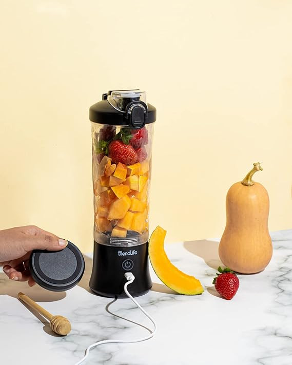 BlendLife Ultra Waterproof Portable Blender For Juices, Shakes, Smoothies. Pulse Mode Feature, LED Lights, 230W, 4000mah Battery. Sipper & Carry Handle, Convertible Jar 600ml - Blue (1-Year Warranty)