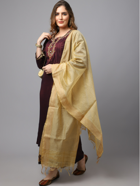 Women Maroon Floral Kurti with Palazzo & Dupatta