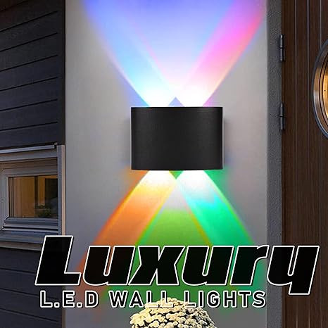 FERA Waterproof Aluminium Up Down Led Wall Lamp, 4 Ray, Multy Colour, Indoor/Outdoor Decorative Wall Sconce Light (4 Ray Color)