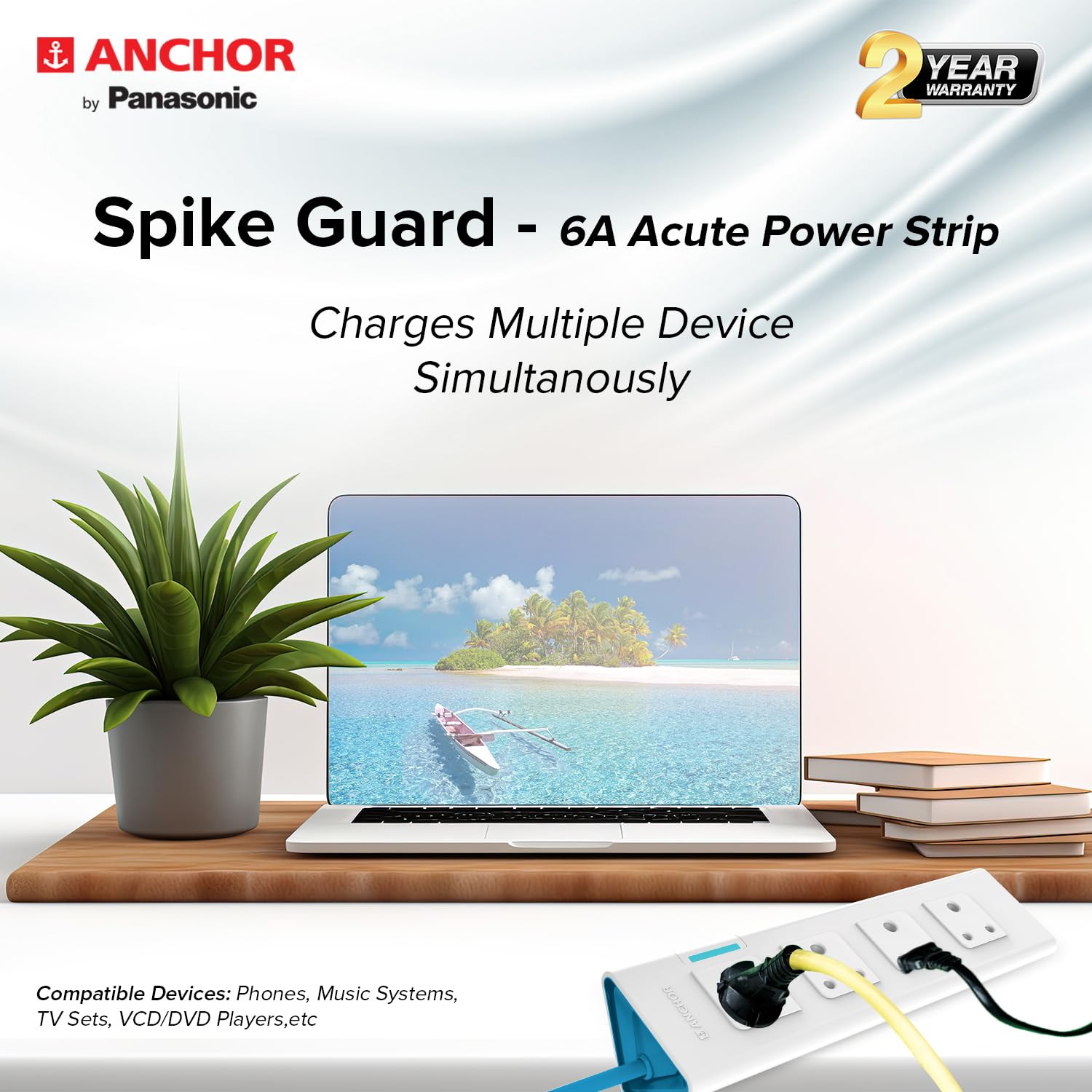 Anchor by Panasonic 4 way Extension Board Socket with Single Switch | 4 Way Socket with 1.5 Mtr Extension Cord | Multi Plug Socket for Home Wall, Office (22061)