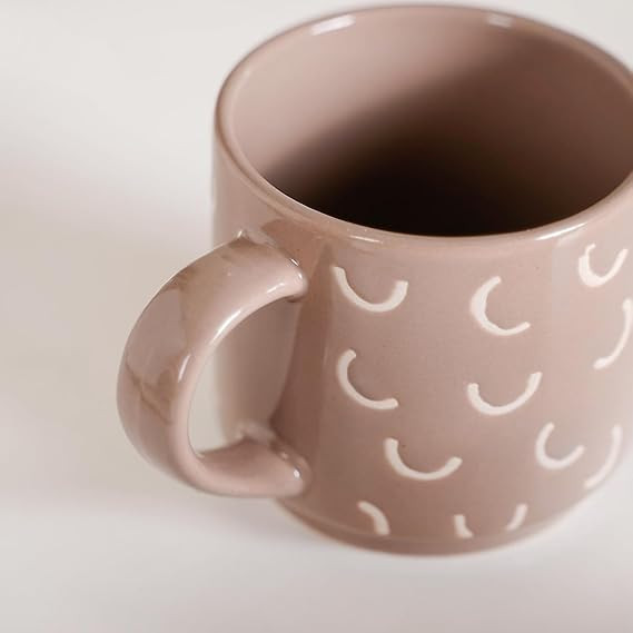 Nestasia Stackable Ceramic Cups Set of 4 (220 ml) | Microwave & Dishwasher Safe Tea & Coffee Mugs with Glossy Finish | Ideal for Gifting (Beige)