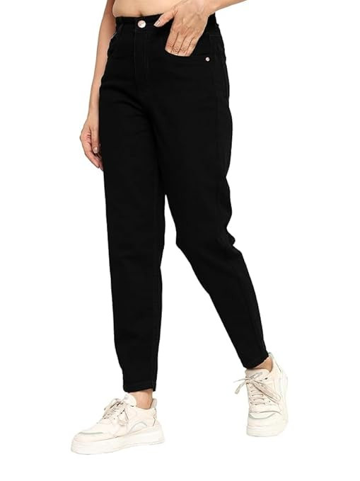 Women's Black High-Waisted Straight Jeans, Regular Fit