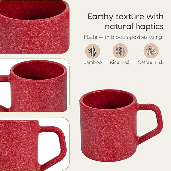Eha Earth-Friendly Comfy Coffee Cup Set of 6 | 200 ml | Made with Rice Husk & Bamboo Fibers | Microwave Safe | for Hot & Cold Coffee Mug, Tea & Milk | Natural Matte Finish | Multicolor