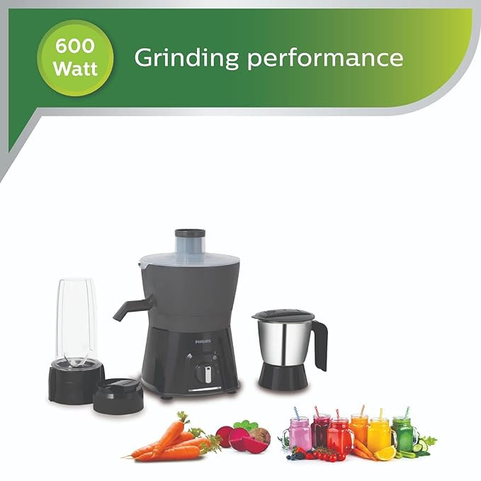Philips HL7579/00 600W Turbo Juicer Mixer Grinder with 3 Jars -Blend and Carry, Nutri Juicer Jar, Multi Purpose jar