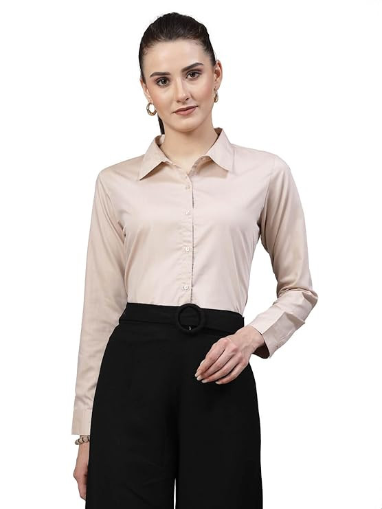 Style Quotient Women Solid Chambrey Regular Formal Shirt