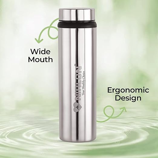 NIRLON Eco Lite Stainless Steel Water Bottle, 900ml, Silver|Leak Proof|Office Bottle|Gym Bottle|Home|Kitchen|Hiking|Treking Bottle|Travel Bottle|Set of 4