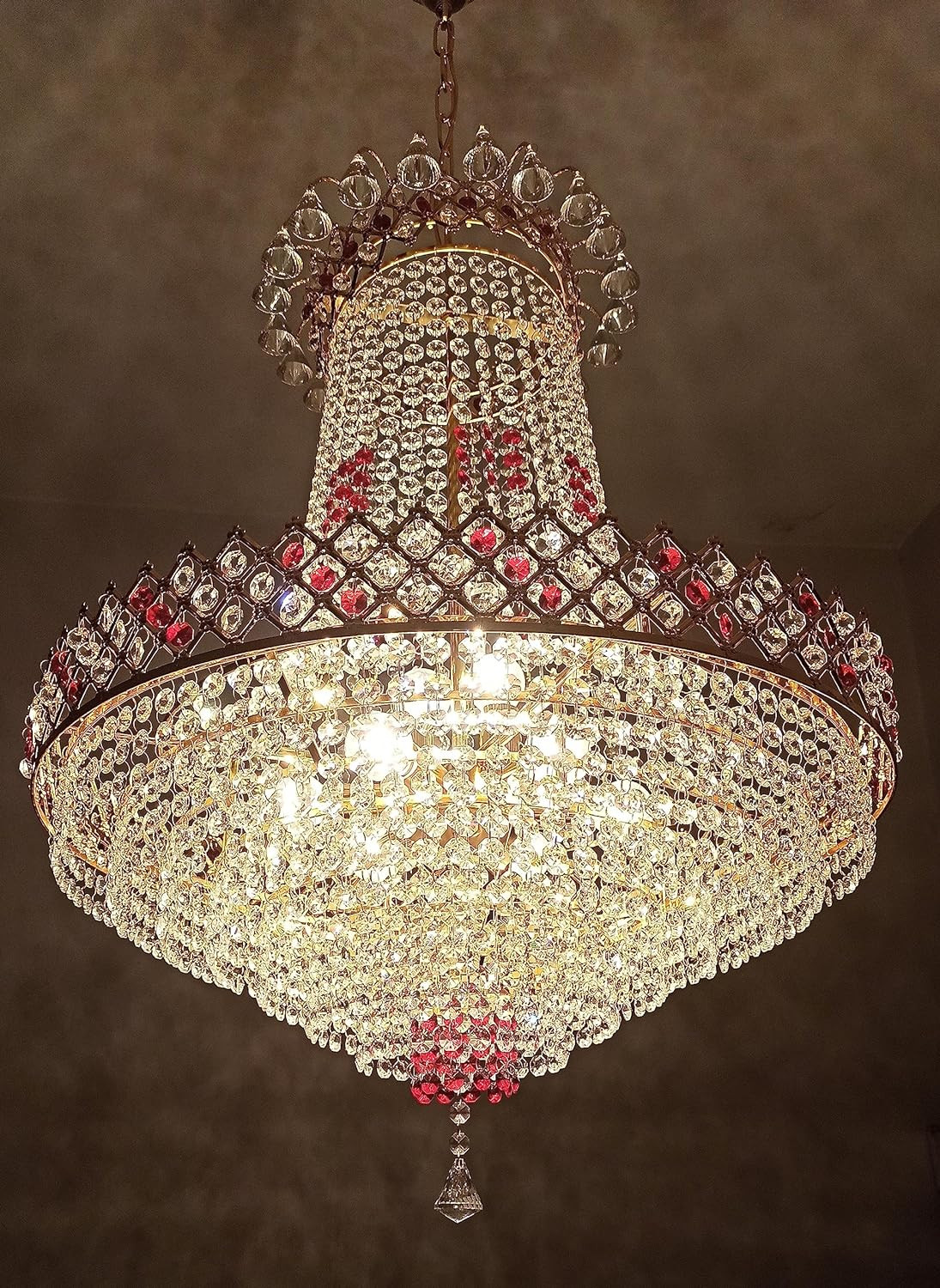 SHRI MAHAL ANTIQUES Crystal Chandelier for Living Room Bedroom Office Jhoomar Glass Crystal Big Size Jhumar Modern Ceiling Light (Size: 57 x 57 x 120 CM)