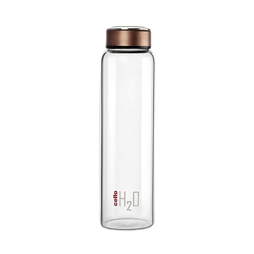 ELLCO H2O Borosilicate Glass Water Bottle (Clear, 1000 ml, Copper, Pack of 1 Bottle)