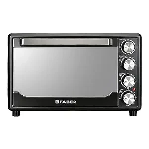 Faber 34L Double Glazed 1600W OTG|Bake, Toast, Roast, Grill|6 Functions, Upper & Lower Heating, Rotisserie, 360° Convection,Crumb Tray, Double Glaze Glass|Bake Plate, Pizza Plate, Silicon Gloves|Black