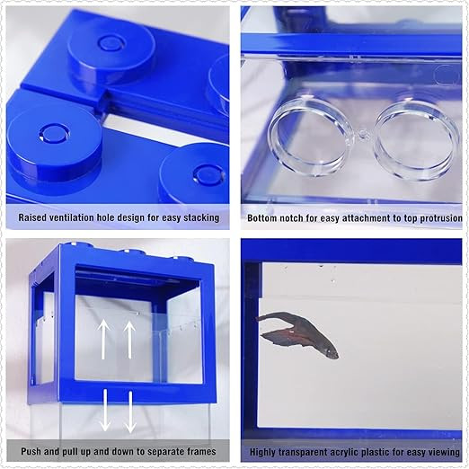 Jainsons Pet Products Building Block Design Small Betta Fish Tank, Mini Fish Tank Fish Aquarium Bearing Box Stackable Cube Tank 2.25 Liters (BL-B15)