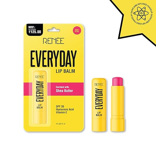 RENEE Everyday Tinted Lip Balm - Rose Petal, Heals, Moisturizes & Protects with SPF 30, for Dry & Chapped Lips, Enriched with Vitamin C, Shea Butter & Hyaluronic Acid, Skincare Infused Makeup 4.5 Gm
