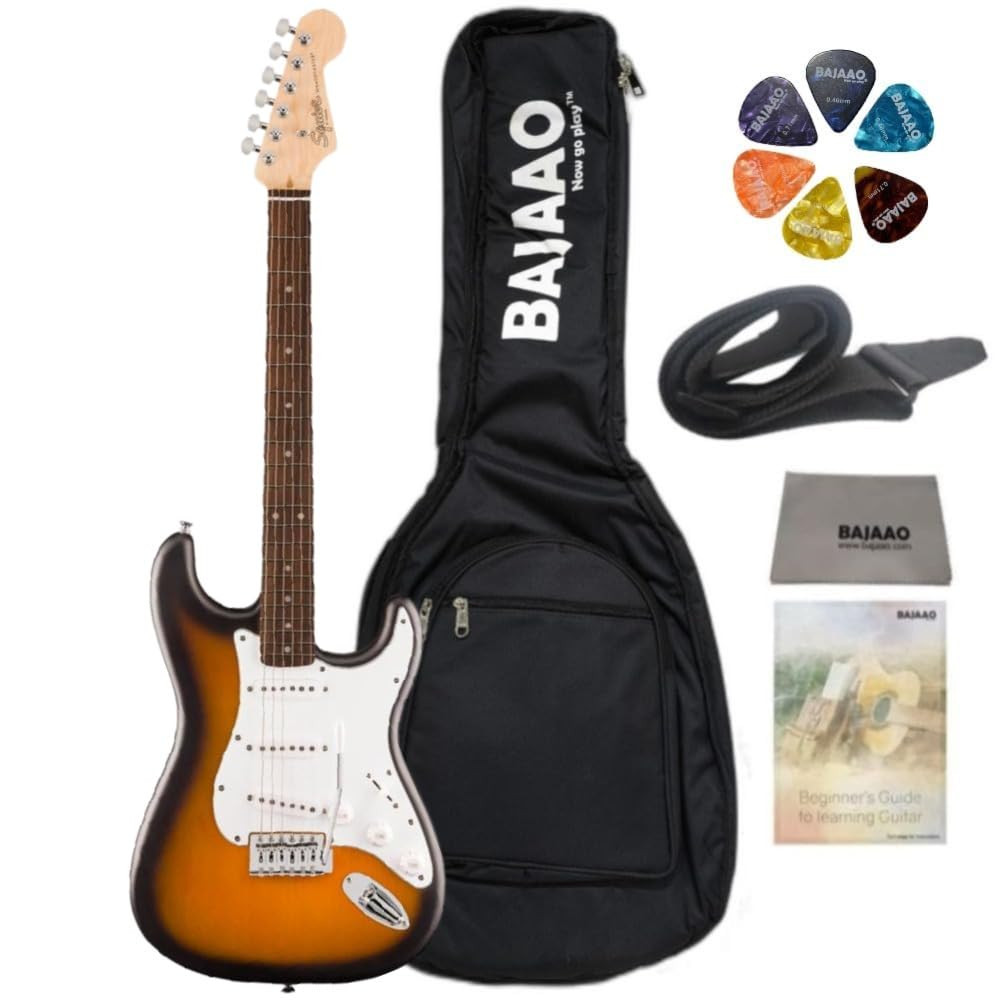 Fender Squier Debut Series Stratocaster Electric Guitar With Gig-Bag, Polishing Cloth, Strap, Picks & E-Book - 2-Color Sunburst