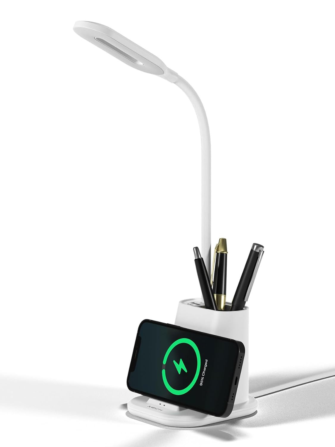 Xech Table Lamp with Wireless Charger and Pen Stand with USB Charging Ports Multifunctional LED Touch Lamp for Study 3 Colour Tones Desk Light for Home Offices Students (Quest Pro) (White)
