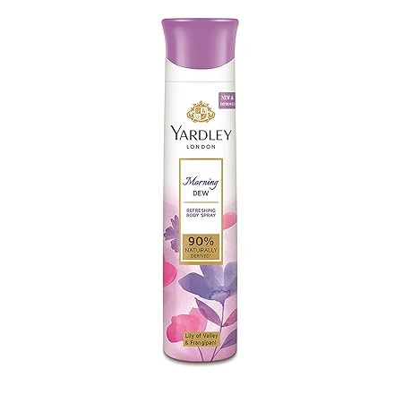Yardley London Morning Dew Refreshing Body Spray| Lily of Valley & Frangipani Fragrance| Deodorant Body Spray For Daily Use| Deodorant For Women| 90% Naturally Derived| 150ml