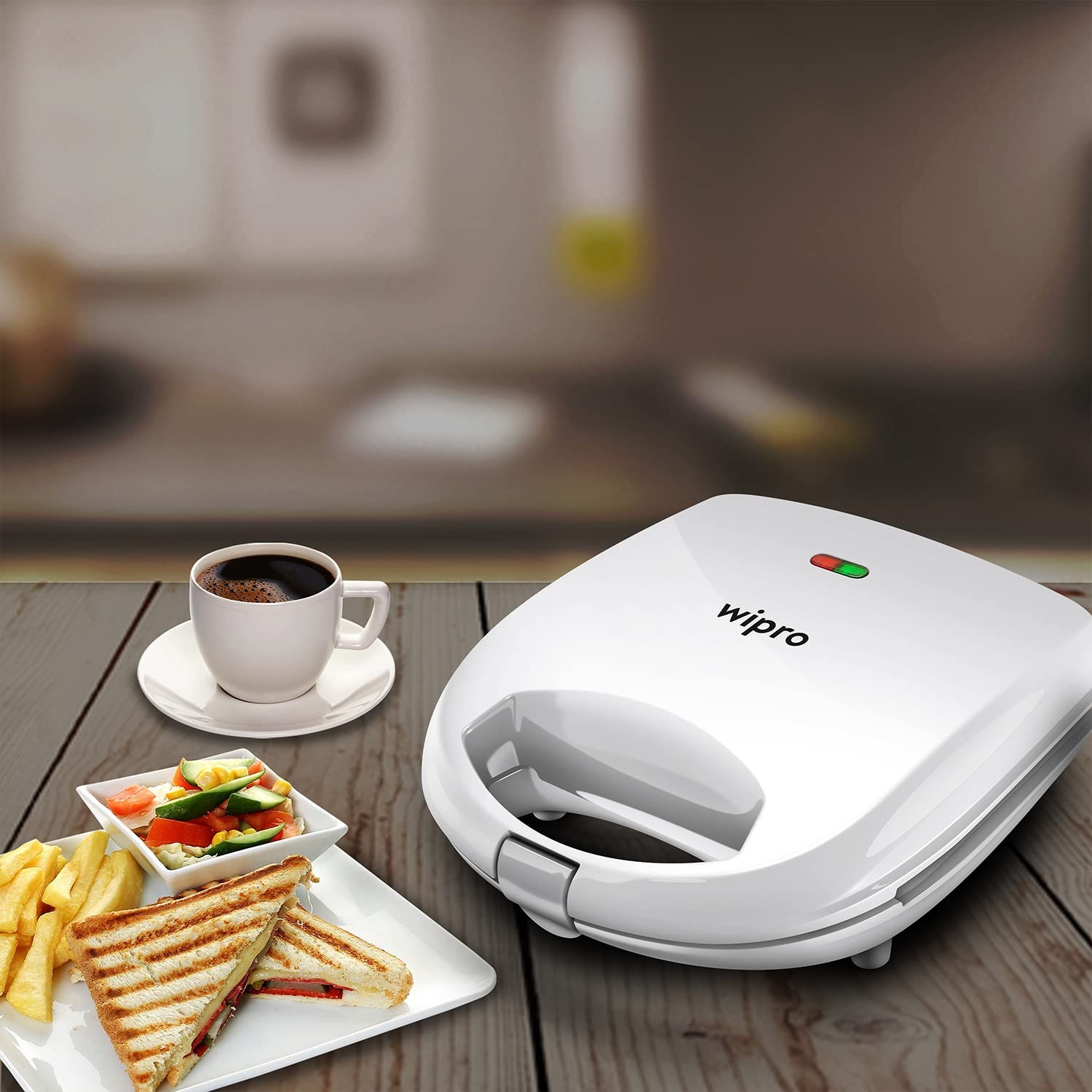 Wipro Vesta BS101 700 Watt Premium Sandwich Maker cum Toaster, White, Automatic Temperature Control, Smart LED Indicator, Non-stick-BPA& PFOA White,1 Year Warranty, Regular Bread Size for 2 Slices