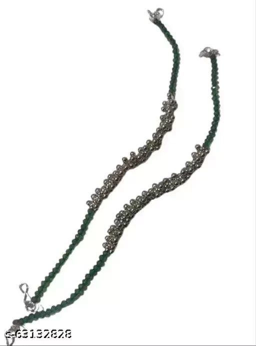 Sakshi jewelz colourful bead and silver ghungroo single anklet