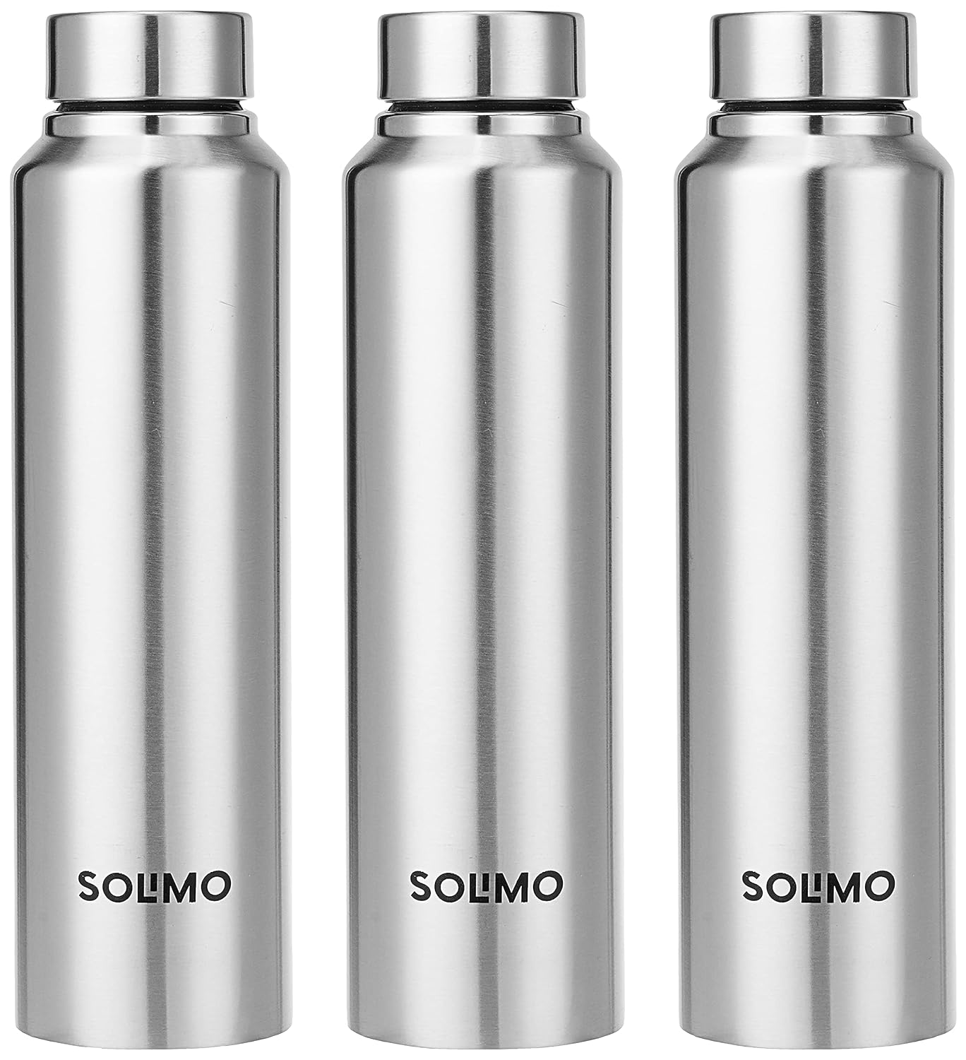 Solimo Slim Stainless Steel Water Bottle, Set of 3, 1 L Each.