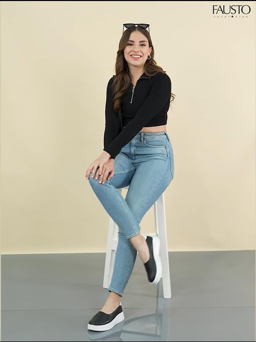 FAUSTO Women's Outdoor Fashion Comfort Height Enhance Platform Heel Ballerina Slip On Shoes