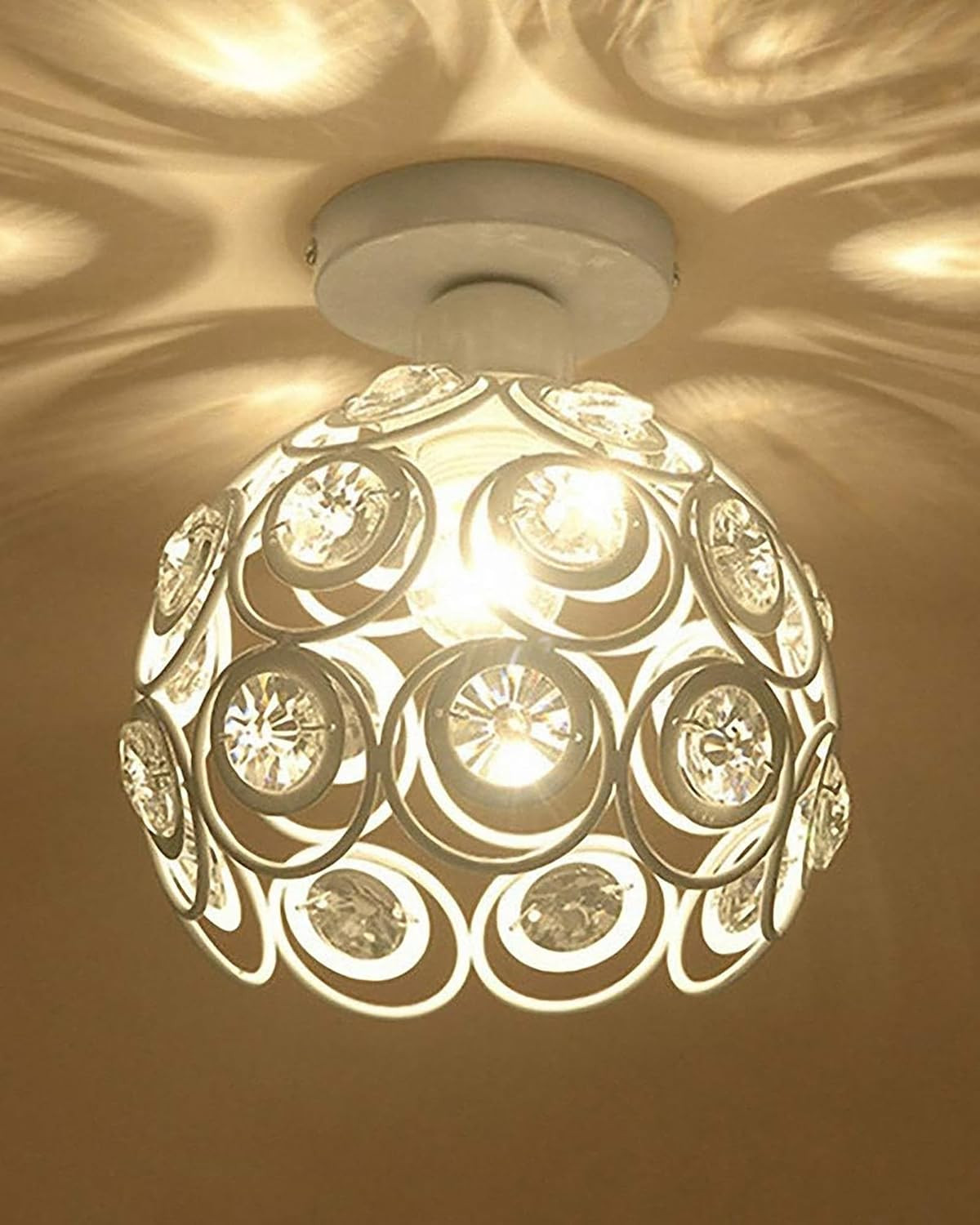 Homesake® Metal Dual Ring Crystal Flush Mount Ceiling Lamp Light, for Hallway Light Fixture Ceiling Flush Mount (Dual Ring White)