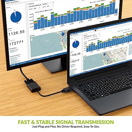 HDMI to VGA Adapter/Connector/Converter Cable 1080P (Male to Female) for Media Players, Xbox, Projector, Computer, Laptop, TV & More | Full HD Resolution | Compact Design | Black