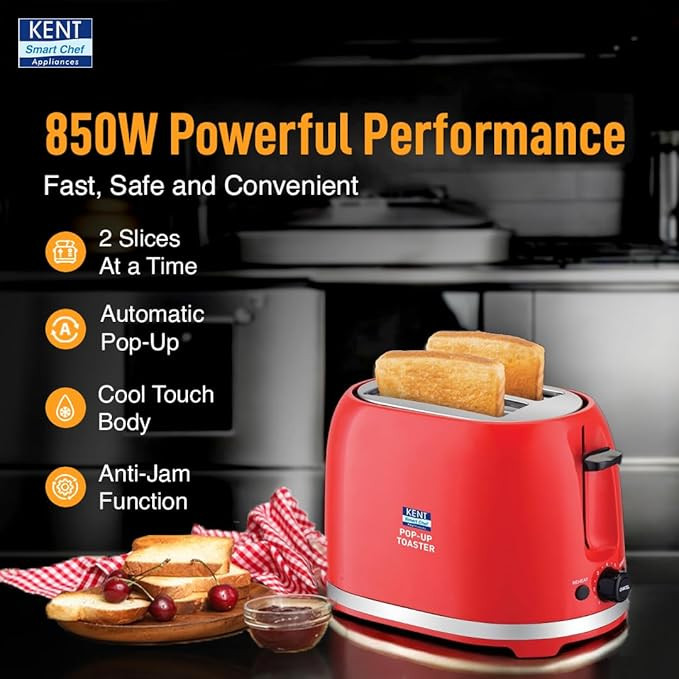 Kent 16105 Crisp Pop Up Toaster 750 Watts | 2 Slice Automatic Pop Up Electric Toaster | 6 Heating Modes | Auto Shut Off | Removable Bread Crumbs Tray | White