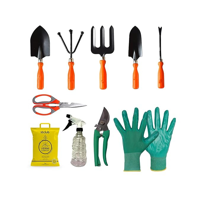 Kraft Seeds Plant Care Tool Kit - 10 Pcs & Kraft Seeds Pressure Spray Pump (2L)