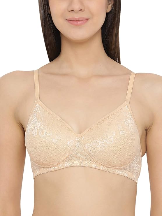 Clovia Women's Lace Solid Padded Full Cup Wire Free Everyday Bra - Nude