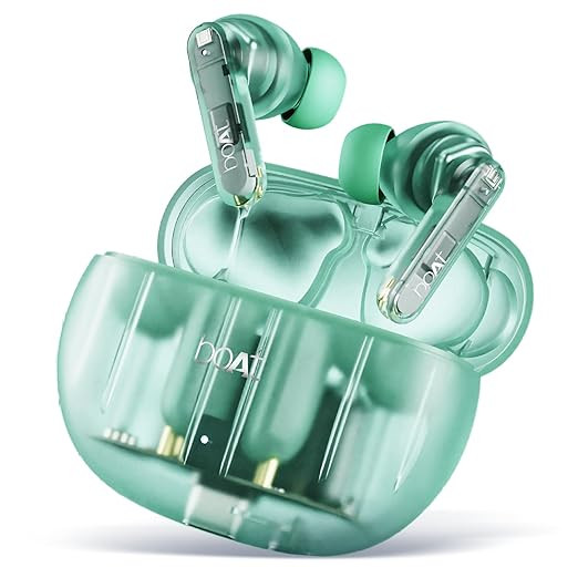 boAt Airdopes 191 ANC, 32dB ANC, Ambient Mode, 60HRS Battery, 4Mics ENx, in-Ear Detection, IWP Tech, Fast Charge, v5.3 Bluetooth Earbuds, TWS Ear Buds Wireless Earphones with mic (Pellucid Green)