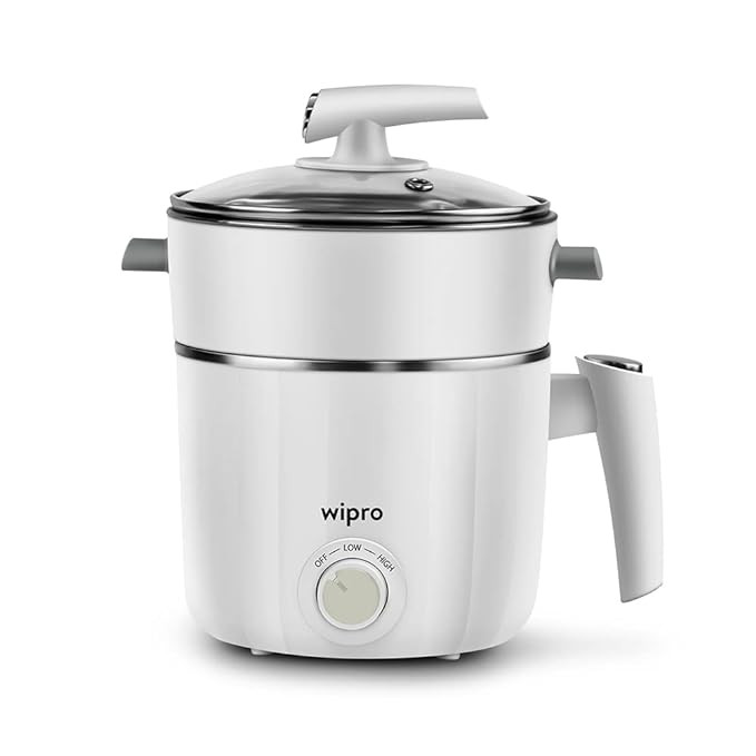 Wipro Vesta 1.2 l multicooker Kettle | Concurrent Cooking |Cool Touch body | Dual Temperature Control |Triple Protection |SS 304 Rust free (White, 600 Watt)
