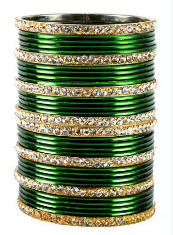 Traditional gold Plated green  mina stone Bangle set