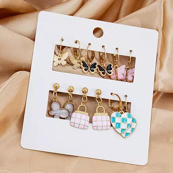 Fashion Frill Earrings For Women Gold Plated Butterfly Heart Design Drop Earrings For Women Girls Stylish Earrings Set Womens Jewellery