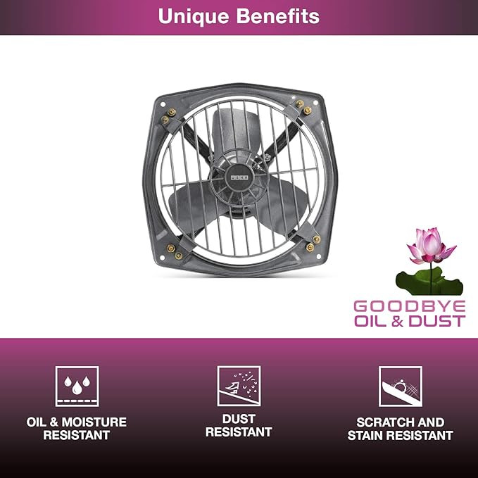 USHA Aeroclean 230MM Exhaust Fan | Goodbye Oil and Dust Lacquer Coating | 100% Copper Motor | 2 Year Warranty | (Metallic Grey) Pack of 1
