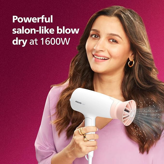 Philips Hair Dryer - Powerful Drying with Less HeatI 3 Styling Options for Salon like BlowdryI 1600 WattsI Cool ShotI Thermo- Protect TechnologyI Men and WomenI 2 Year WarrantyI BHD308/30, White
