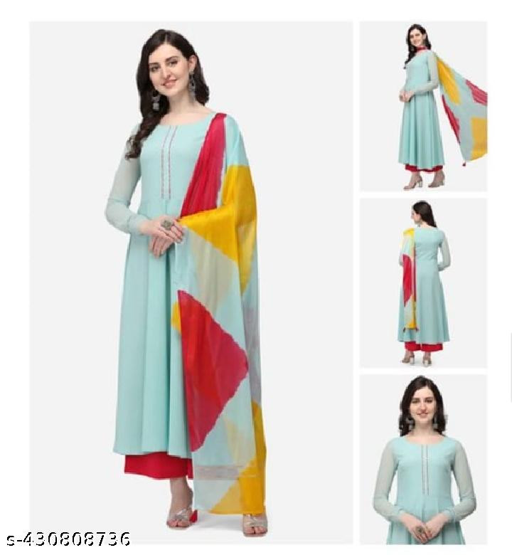 Women wear stylish trending Chiffon Kurti with Dupatta No Bottamwear ( Blue, Red , yellow )