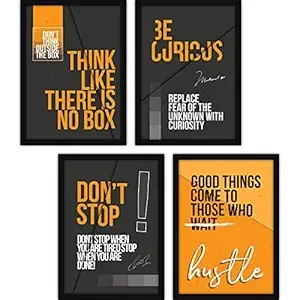 FATMUG Synthetic Framed Wall Paintings Inspiring Quotes For Office And Home, With Glass Multicolour-Set Of 4 (Set 5 Four A3)