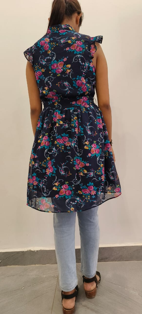 Navy blue sleeveless western dress