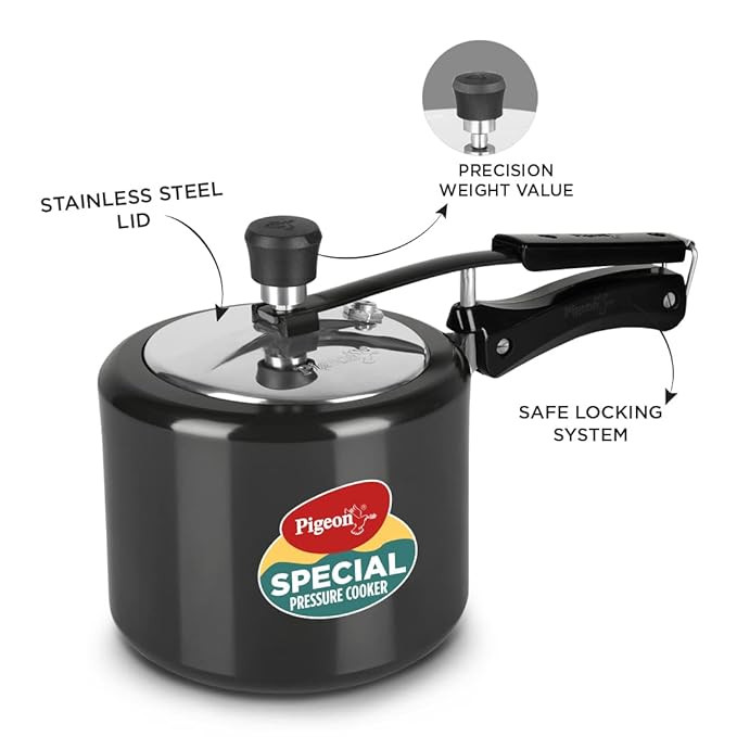Pigeon by Stovekraft 2+3 Litre Combo Special Aluminium Inner Lid Induction Base Pressure Cooker (Silver) BIS Certified,Common lid for 2+3L