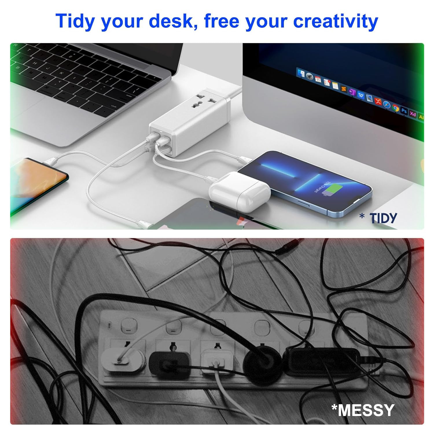 Hoteon 65W PD/Type C Extension Board, Small Power Strip with PD&QC3.0 Port, Universal Single Socket with Surge Protection, Built-in 65W PD Laptop Charging Port for Travel,School,Home,Desk,Dorm,Office