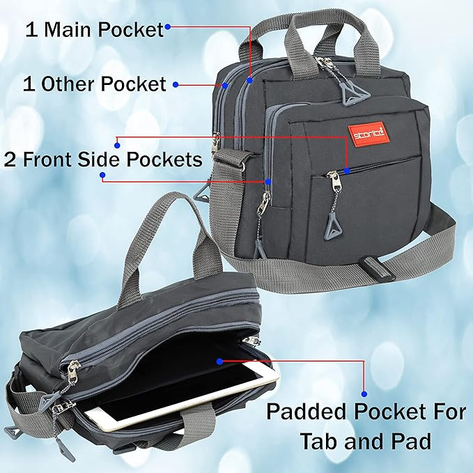 Storite Stylish Padded Nylon Small Sling Cross Body Travel Office Messenger One Side Shoulder Handbag Bag for Men & Women (22.5cm x 9.5cm x 22.5 cm, Dark Grey)